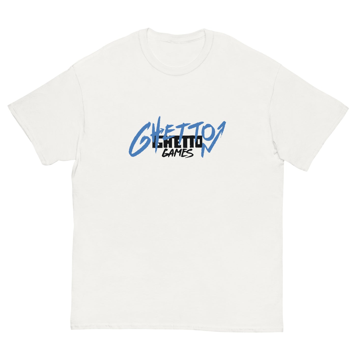 White T-Shirt With Blue “GHETTO GAMES” Design