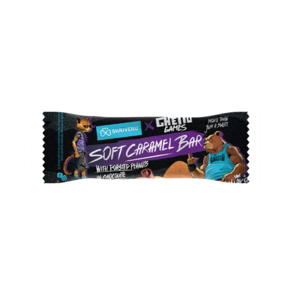 Ghetto x Skrīveru Saldumi soft caramel bar with nuts in milk chocolate