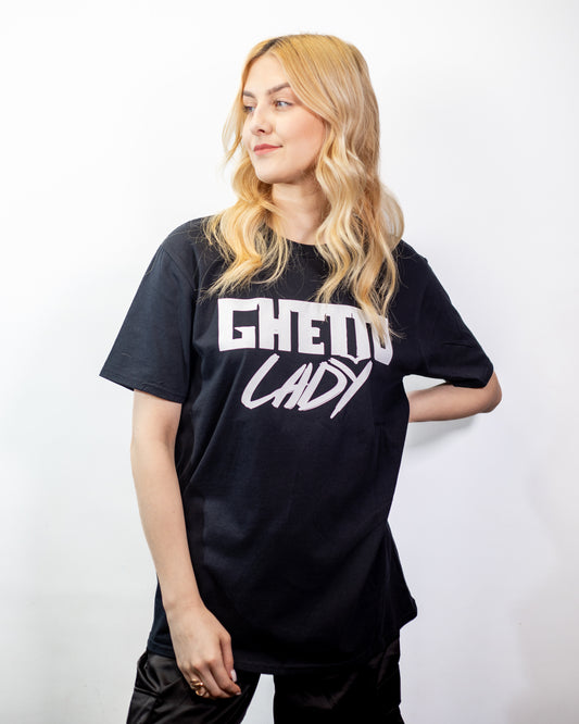 Black T-shirt with Ghetto Lady logo