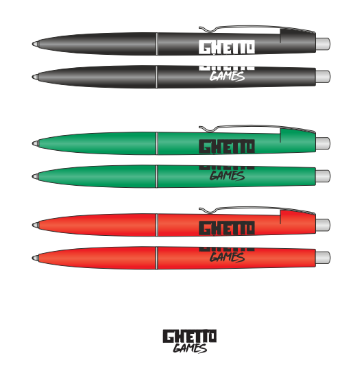The Official Ghetto Games Pen with blue ink.