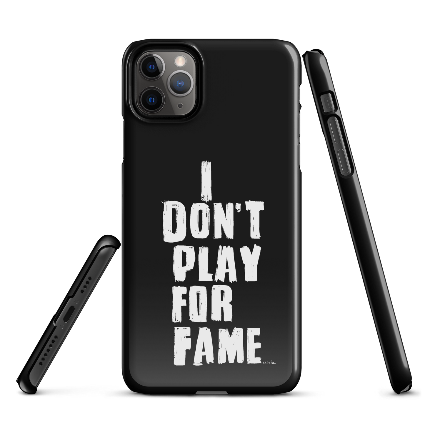 "I DON'T PLAY FOR FAME" by Lakshe. Black snap case for iPhone®