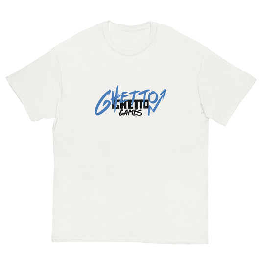 White T-Shirt With Blue “GHETTO GAMES” Design