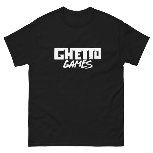 Black T-shirt with Ghetto Games logo