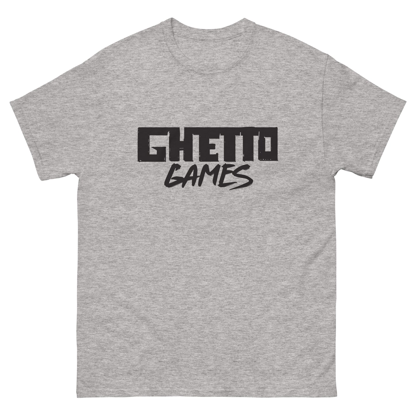 Grey T-shirt with Ghetto Games logo
