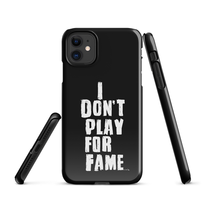 "I DON'T PLAY FOR FAME" by Lakshe. Black snap case for iPhone®