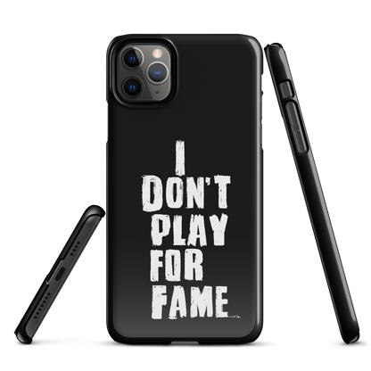 "I DON'T PLAY FOR FAME" by Lakshe. Black snap case for iPhone®